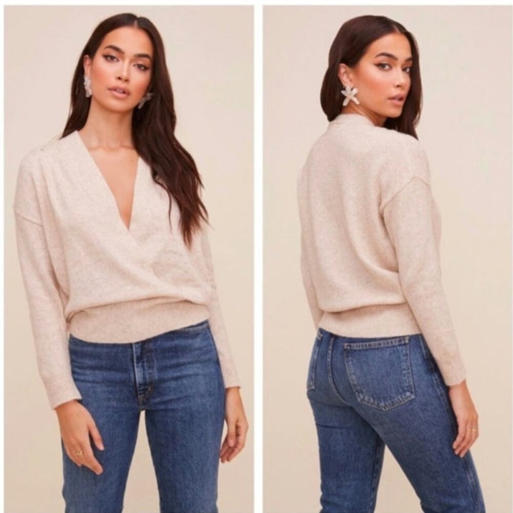 ASTR the Label Pleated Faux Wrap Sweater in Oatmeal